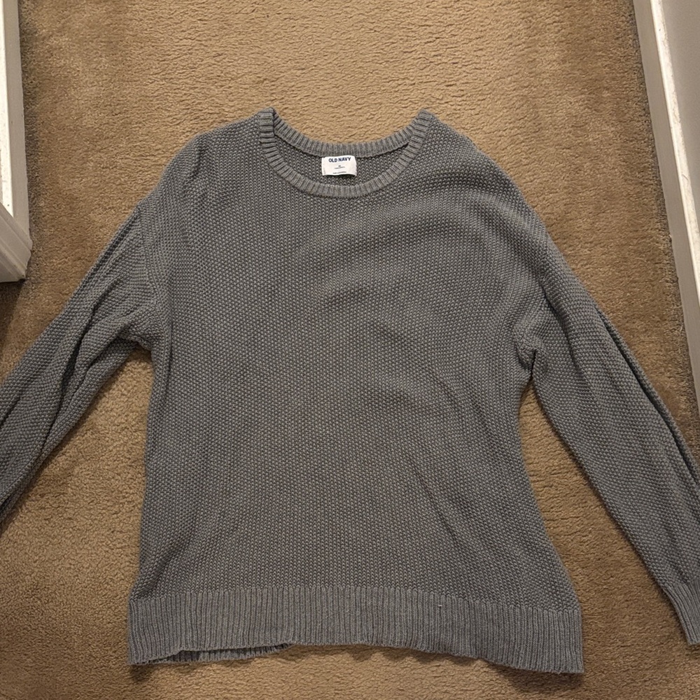 Old Navy Gray Crewneck Textured Knit Sweater